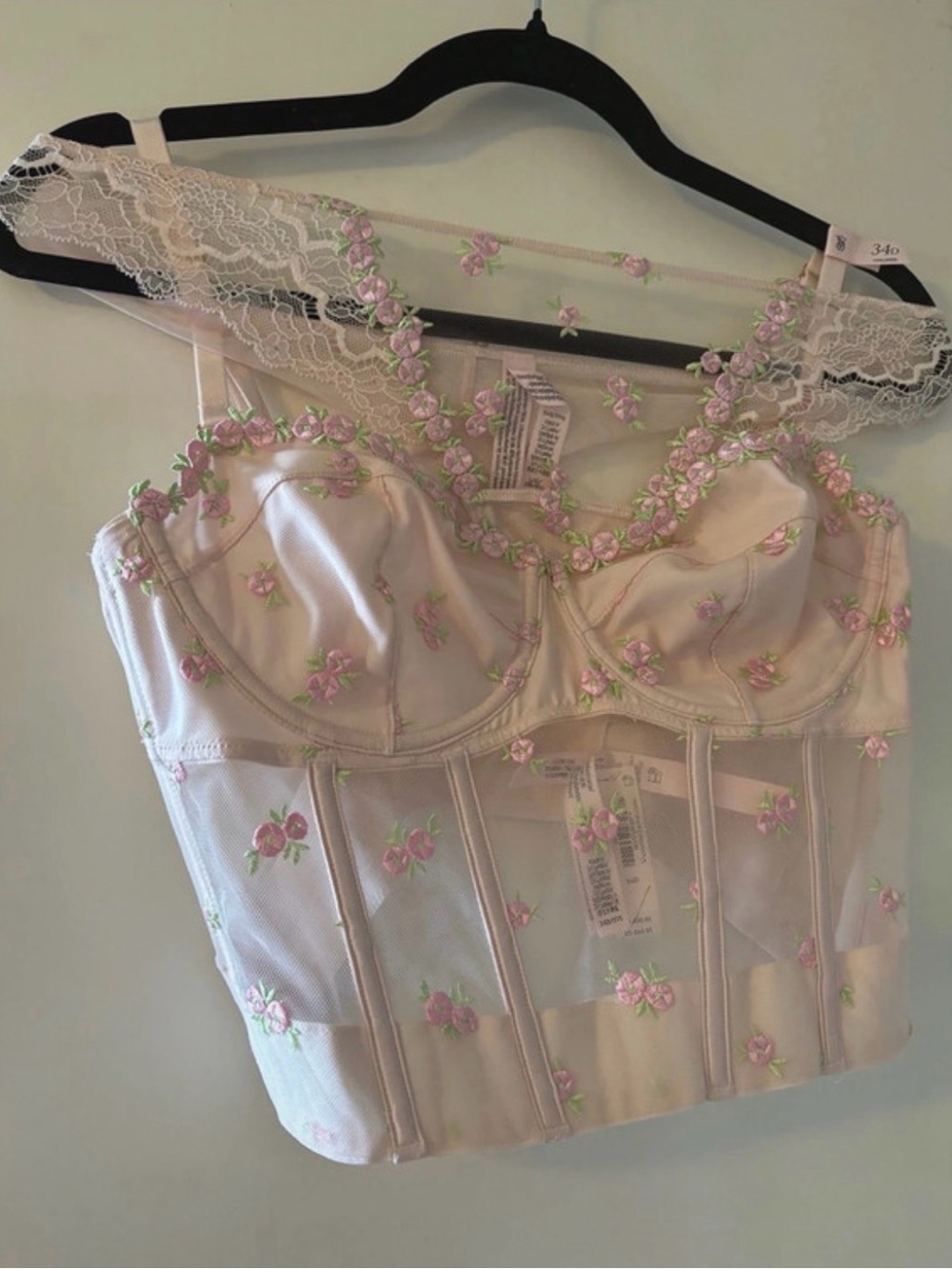 Delicate Pink rose Floral Longline Bustier - Women Intimates new w tags